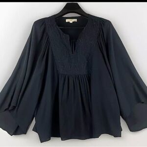 LOFT Dark Blue Blouse with Embroidered Detail